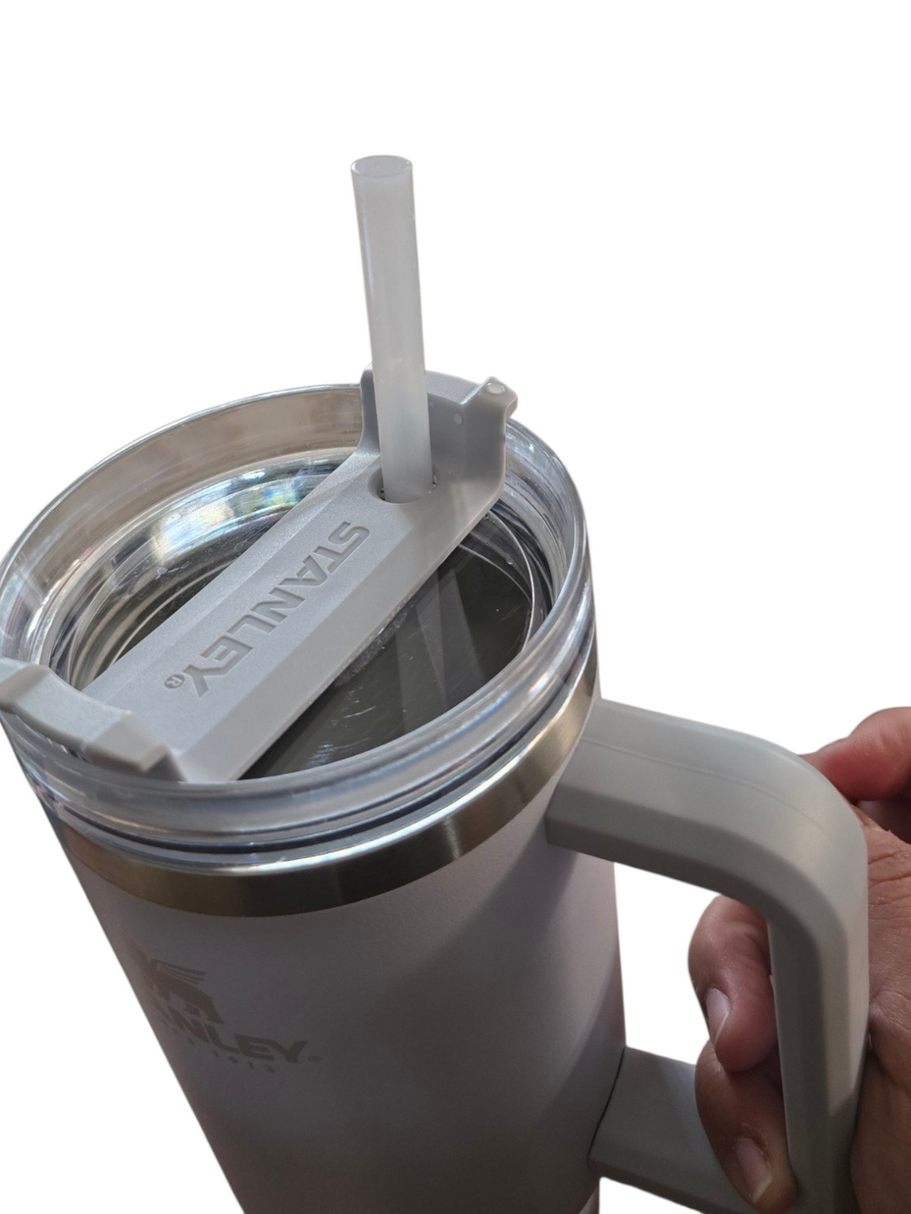 Stanley Light Gray Travel Tumbler with Handle and Clear Lid - Picture 5 of 5